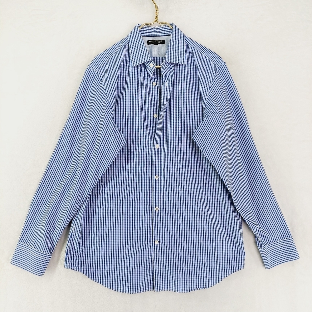 Banana Republic Blue Plaid Slim Fit Business Casual Office Button Up Shirt P3618